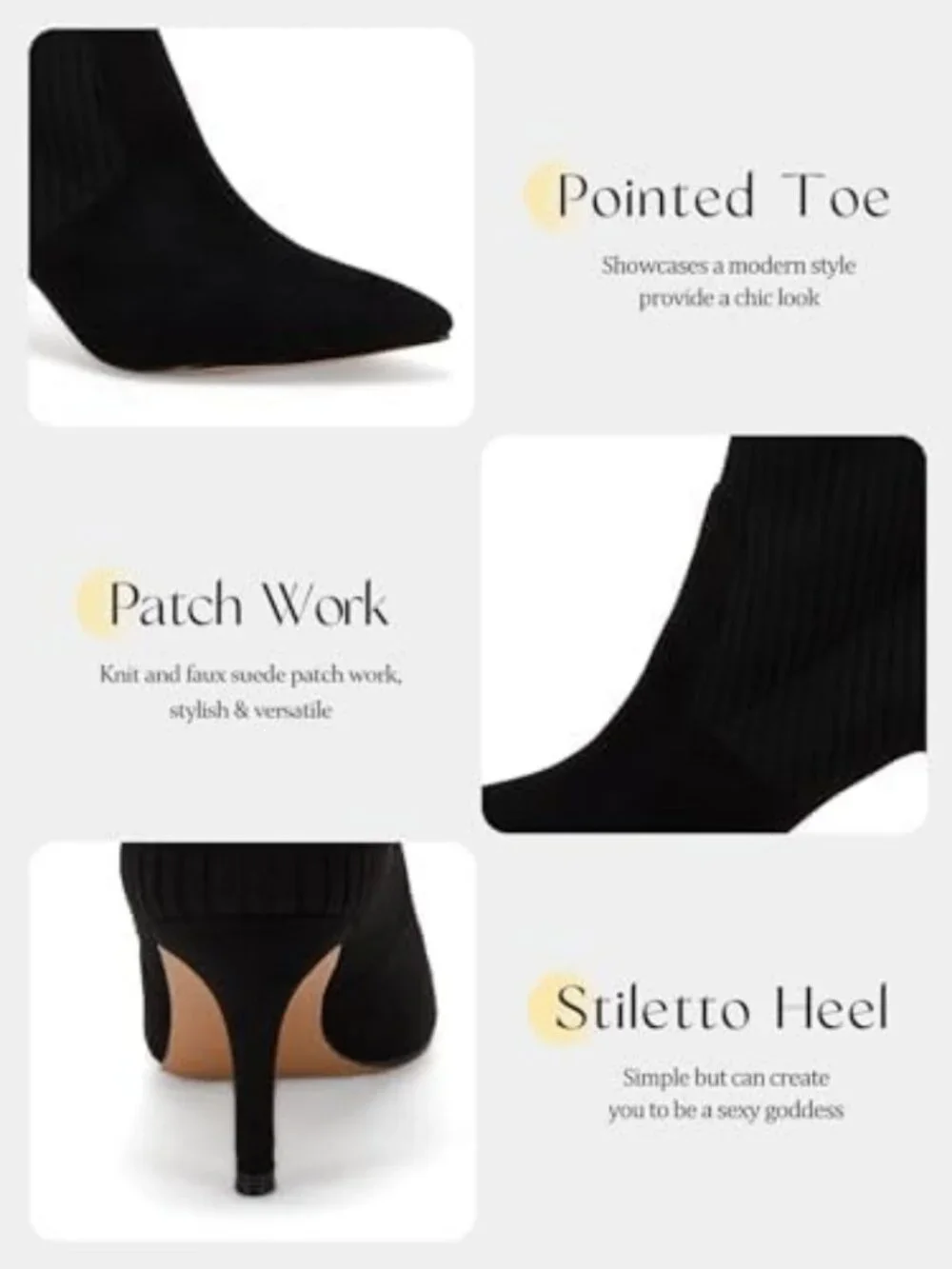 Chic Pointed Toe Ankle Boots | Stiletto Kitten Heel | Knit Faux Suede Winter